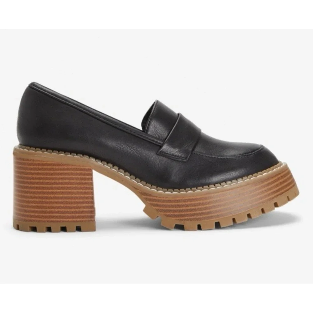 Mia‎ Black Dalilah Smooth Loafer Chunky Platform Lug Sole Block Heel Size 9